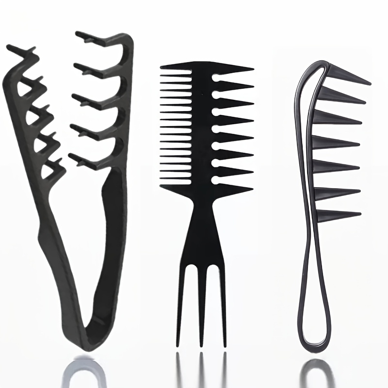 Image of 3pcs Salon Hairdressing Men' Styling Comb Set Texture Oil Head Wide-tooth Comb Oil Head Comb Airplane Head Back Hair Styling Texture Comb Hair Volume Double-clip Comb Suitable For Barbers And Home Use