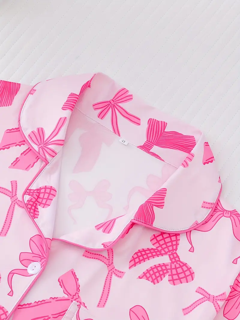 three sets of womens pajamas set womens pajamas set combination knitted fabric short sleeved button top and matching pants full body print collar and pocket details suitable for adult pajamas set Product details 12