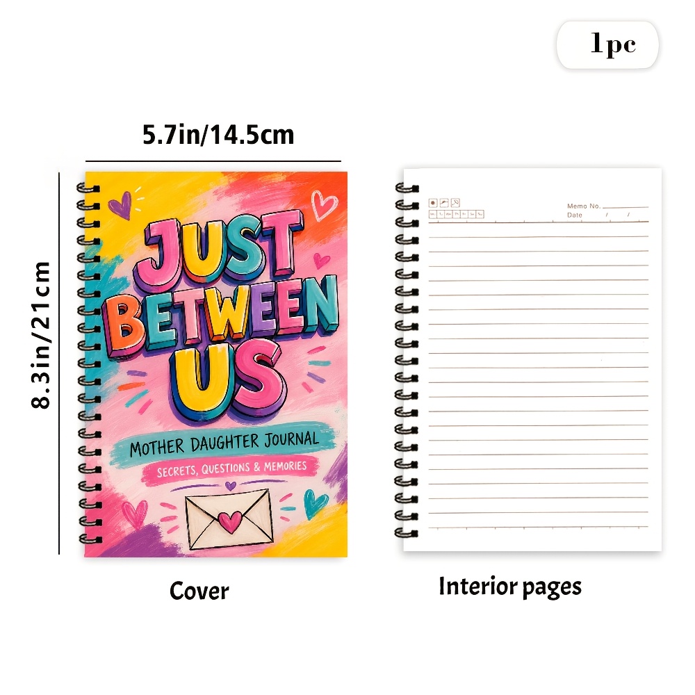TEMU Just Mother Daughter Journal Cover With Colorful Lettering, Spiral Notebook 1pc For Shared Memories, Questions, Family Notes And Creative