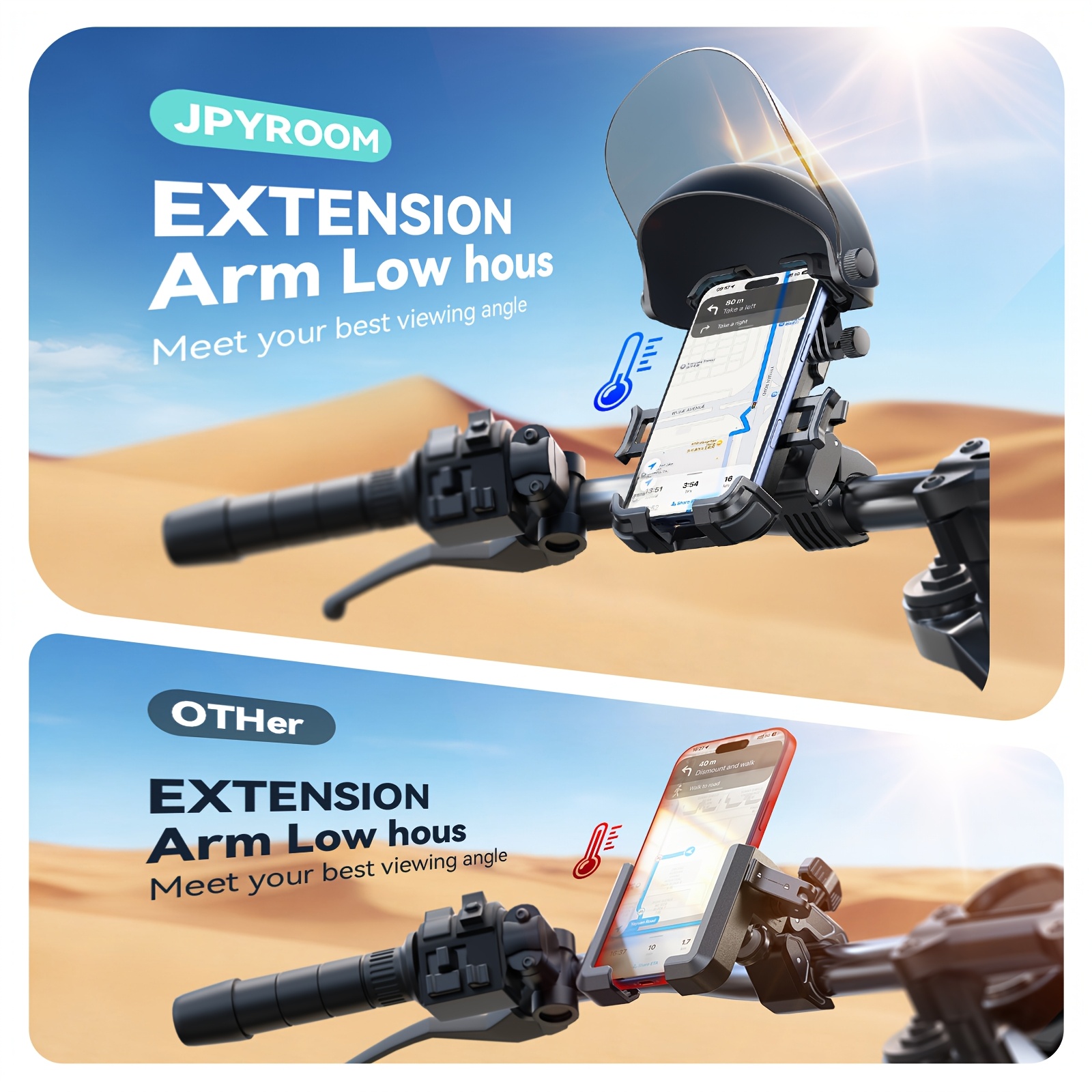 Motorcycle Phone Mount Holder, [All-Weather Sunshade And Overheat Protection] Phone Holder for Motorcycle ATV Scooter, [120Mph Secure Lock] Handlebar Phone Mount for Iphone 17, All 11.94-17.78cm Phones, Without Battery
