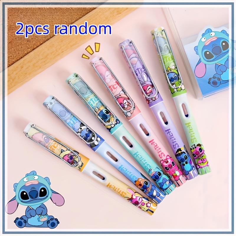 E-shop 2 Stück Zufällige Farbe Disney Stitch Gelstift mit Ergonomischem Griff Kugelschreiber - Feine Spitze, Farbenfrohes Cartoon-Design und