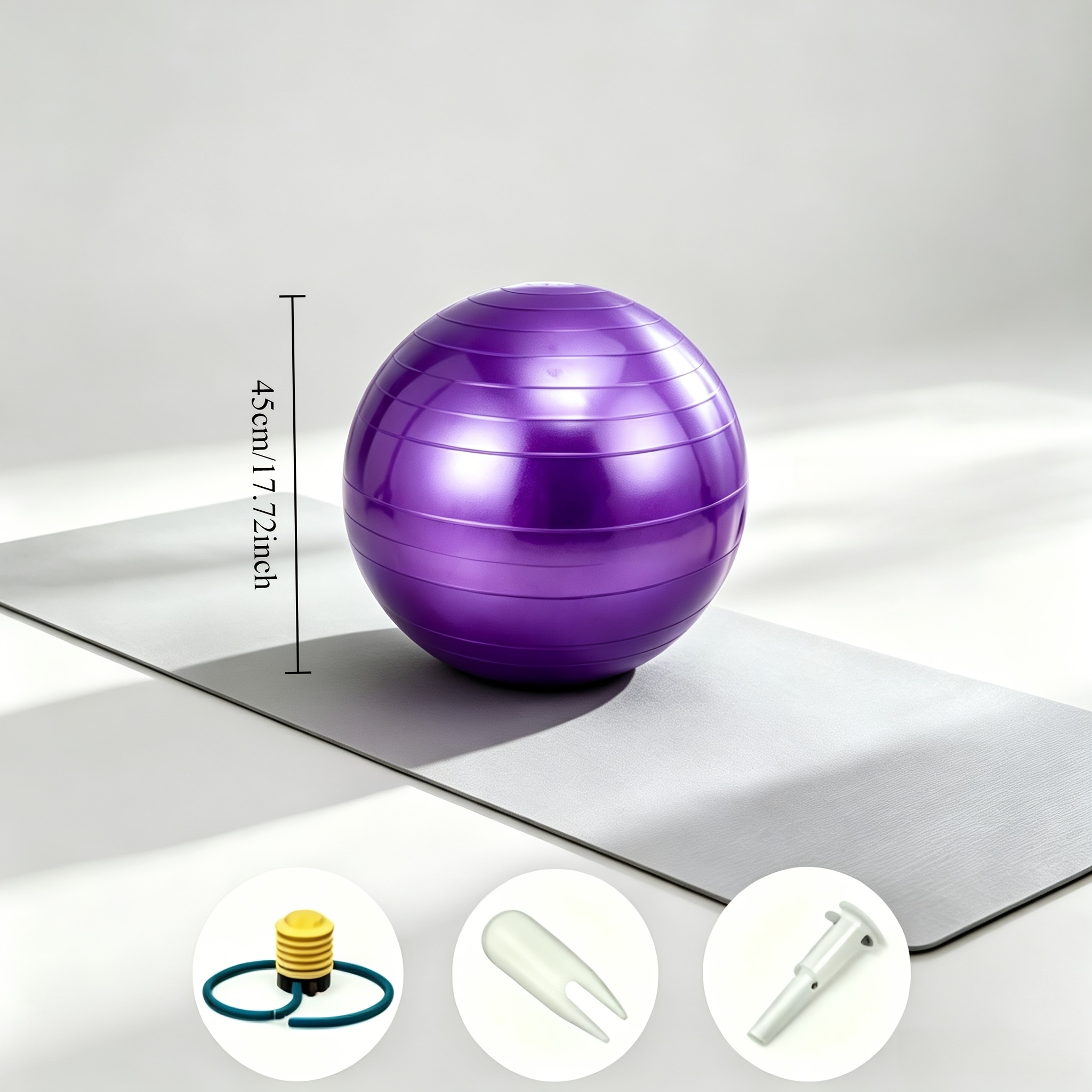 TEMU 3pcs Set: 45cm/17.72in Thickened Fitness Ball, Manual Air Pump, And Stopper. Suitable For Pregnancy Relief Exercise, Strength Training, Home