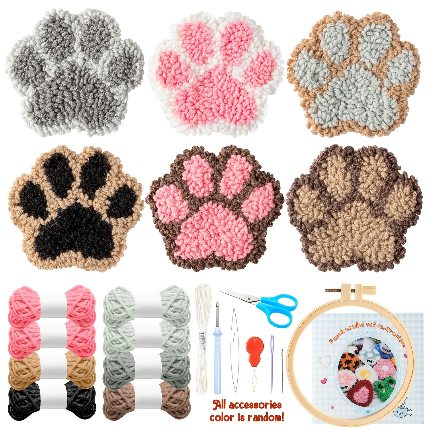 

22pcs Diy Punch Needle Coaster Craft Kit, Beginner Friendly Fabric Embroidery Set With Yarns, Hoop & Tools, Universal Holiday Gift, No Electricity Required