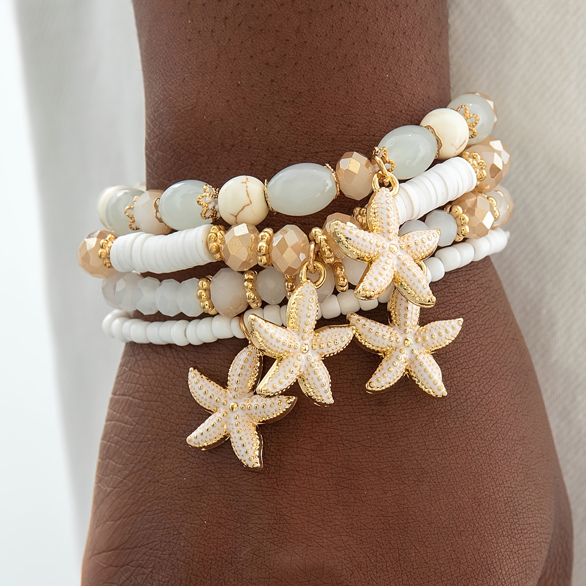 4pcs Bohemian Nautical Sea Pendant & Bracelet Jewelry Set - Layered Beachwear Suitable For Women, -plated Marine-themed Gift For Parties, Vacations, Wear
