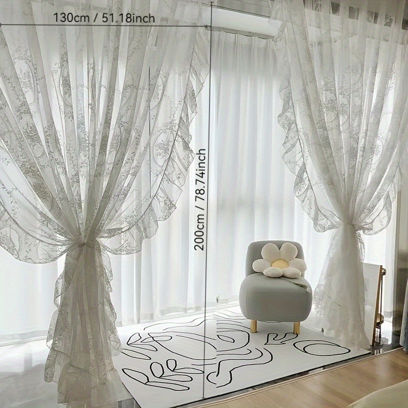 TEMU 1 rideau transparent blanc. Rideau filtrant de lumière au design de dentelle européenne vintage. Fenêtre de style français à au tringle pour une