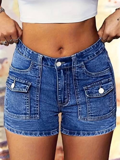 womens stretch denim shorts with multiple cargo pockets built in zipper washable casual athletic shorts for spring summer solid color regular fit