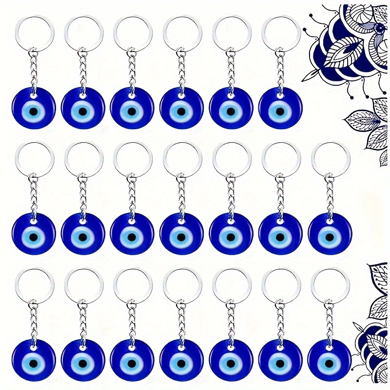 

20pcs Turkish Blue Evil Eye Keychains - Glass & Metal Charms With Keyring, Housewarming Gifts & Party Favors