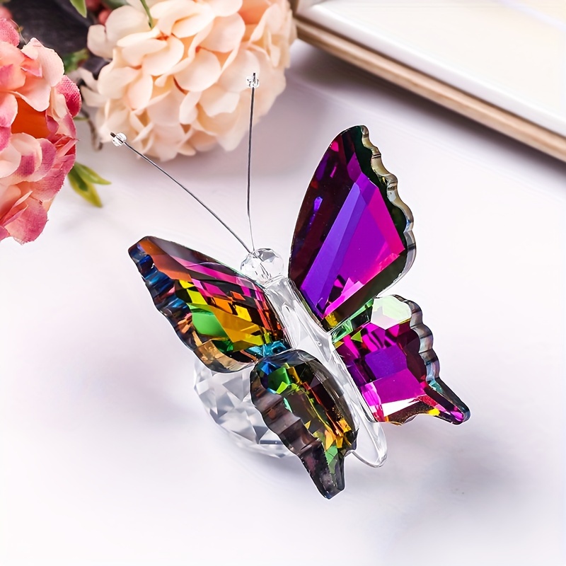 Image of 1pc Iridescent Crystal Figurine, Cut Glass Statue Desktop Ornament, Home Tabletop Decor, Wedding Party Decoration, Birthday Gift For Women