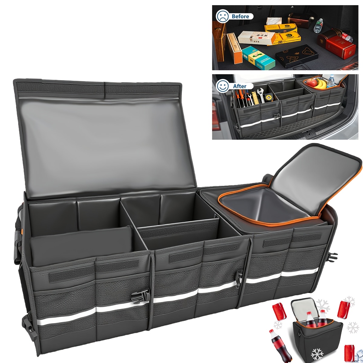 Image of Extra Large Foldable Car Storage Box, Trunk Organizer And Cooler Bag, Foldable Car Boot Organiser, Portable Rear Storage Cooler With Large Capacity Insulated Organizer Tidy Storage Box For Suv/truck