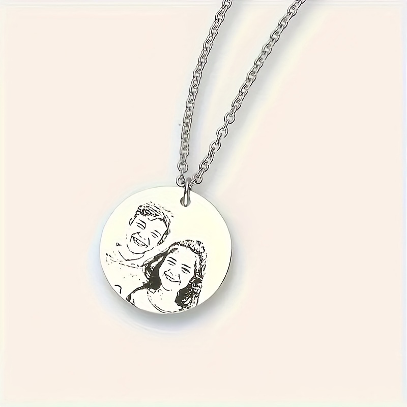 A Personalized Engraved Photo Necklace, Featuring A Minimalist Style Portrait Pendant, An Ideal Mother's Day Gift For Women, Personalized Jewelry