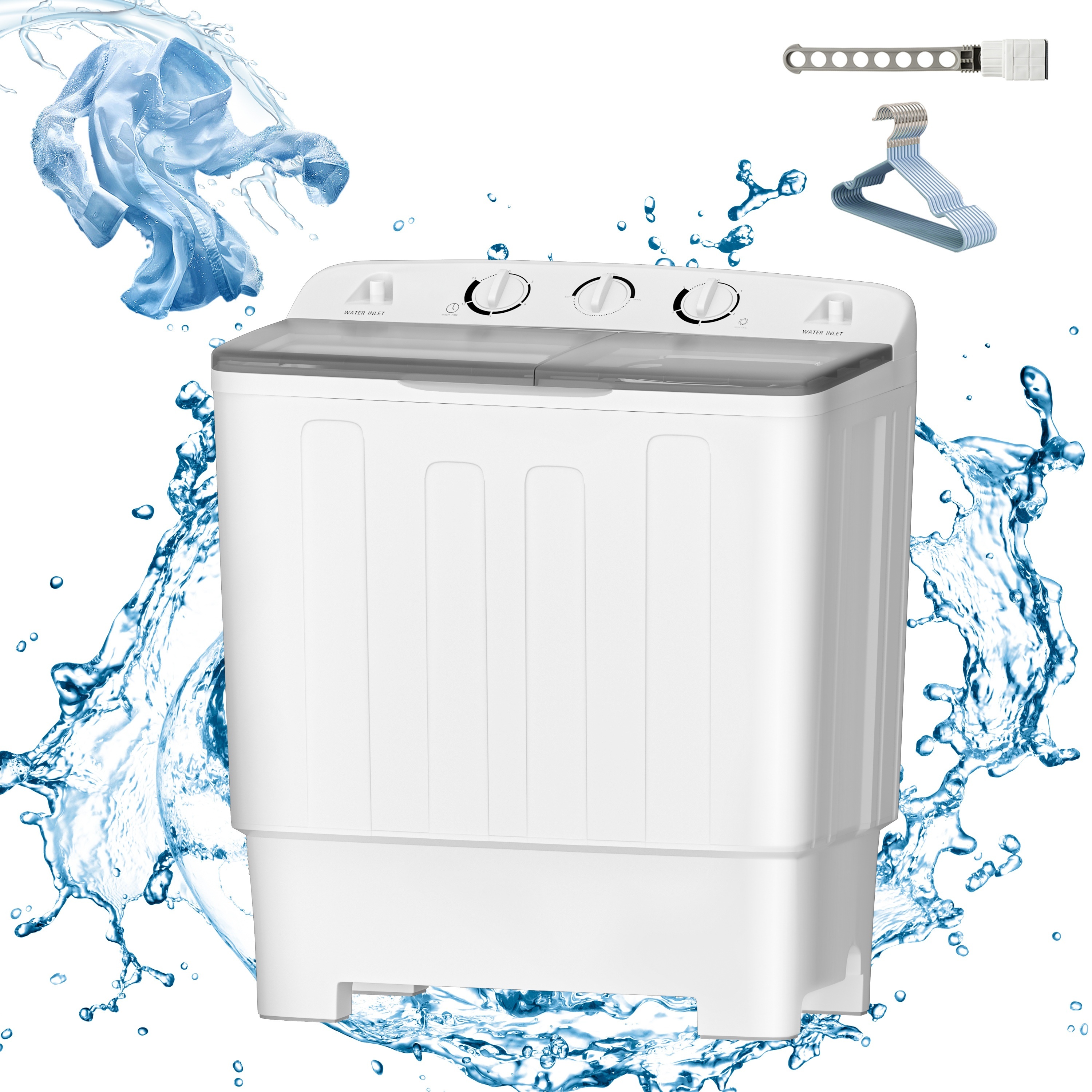 

22/32lbs Compact Mini Twin Tub Washing Machine, 13/20lbs Washer Mini Compact Laundry Machine And 9/12lbs Spinner, Convenient And Efficient For Dorms, Apartment