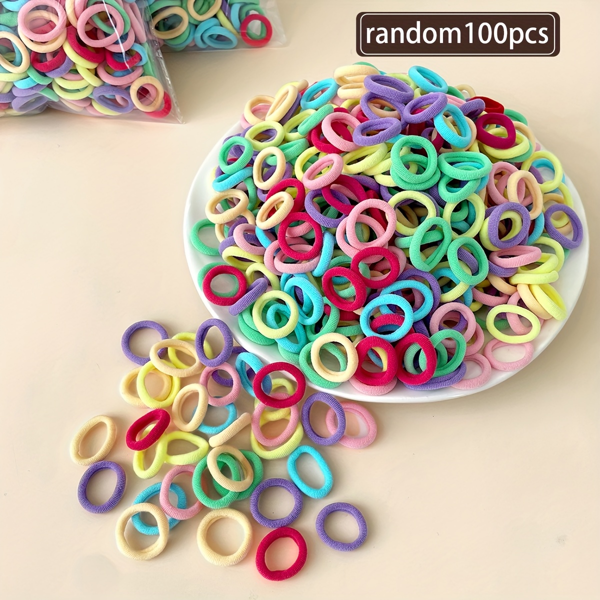 Image of Random Color 100pcs/300pcs/600pcs/1200pcs Mixed Color Sweet Candy Style Small Rubber Band Headband, Women's Hair Tied Without Damaging Hair, Elegant Ponytail Hairband