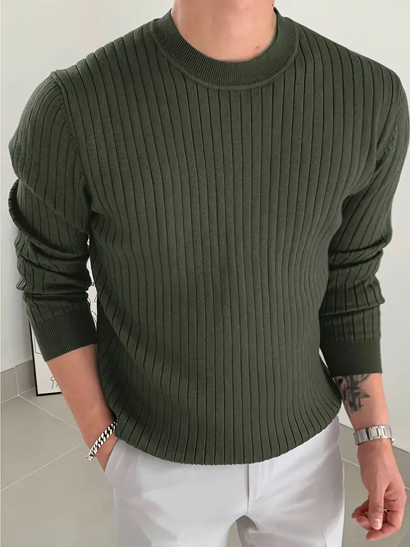 mens fashion casual crew neck long sleeve knit sweater regular fit ribbed pullover tops for spring and fall details 3
