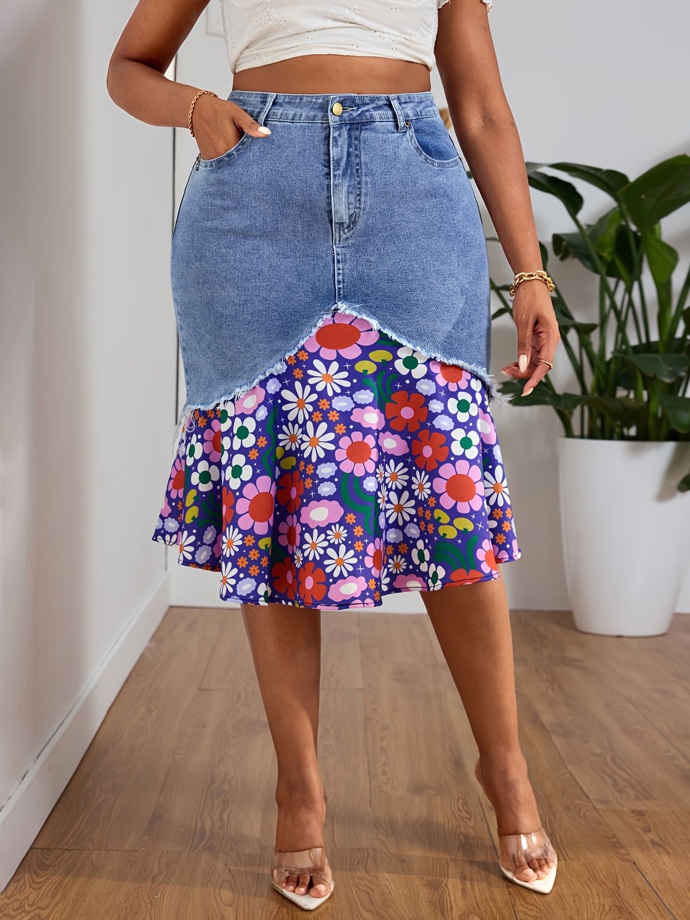 Plus Size Jean Skirt Size Women's Plus Size Elegant Denim Skirt