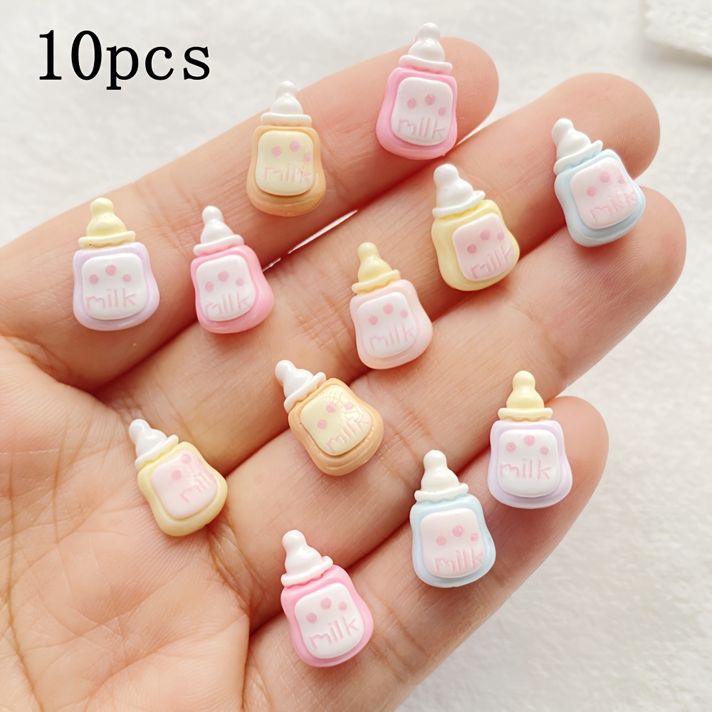 Image of 2d Flat - 10/20pcs Set Of Colorful Resin Simulated Cartoon Small Milk Bottle Charms - Mini Flatback Rhinestone Figurines For Scrapbooking, Nail Art, Jewelry Making And Christmas Crafts Decor