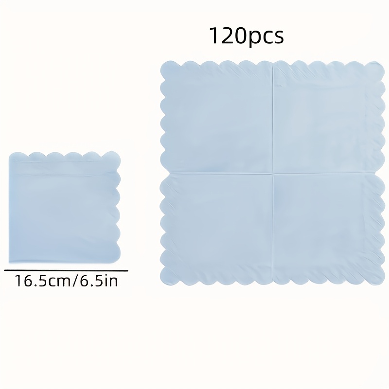 TEMU Lot de 120 serviettes de table bleues en dentelle d'éventail, serviettes de mariage gaufrées à 2 épaisseurs, serviettes à dessert pliées de