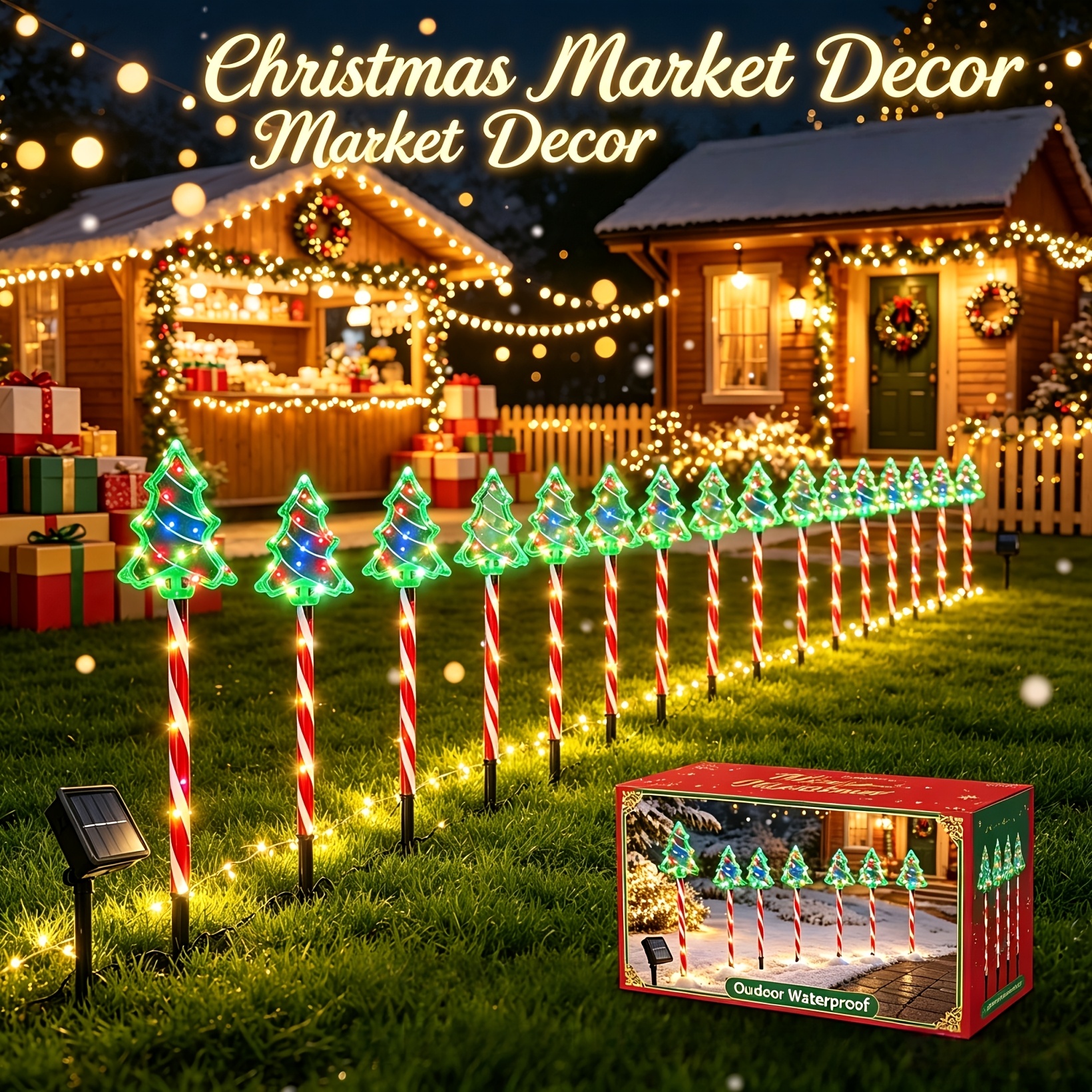 TEMU 12pcs/8pcs(set) Color Changing Solar Christmas Ground Plug Lights, Solar Powered Lamps, Outdoor Waterproof, Outdoor Decorations, Ideal For