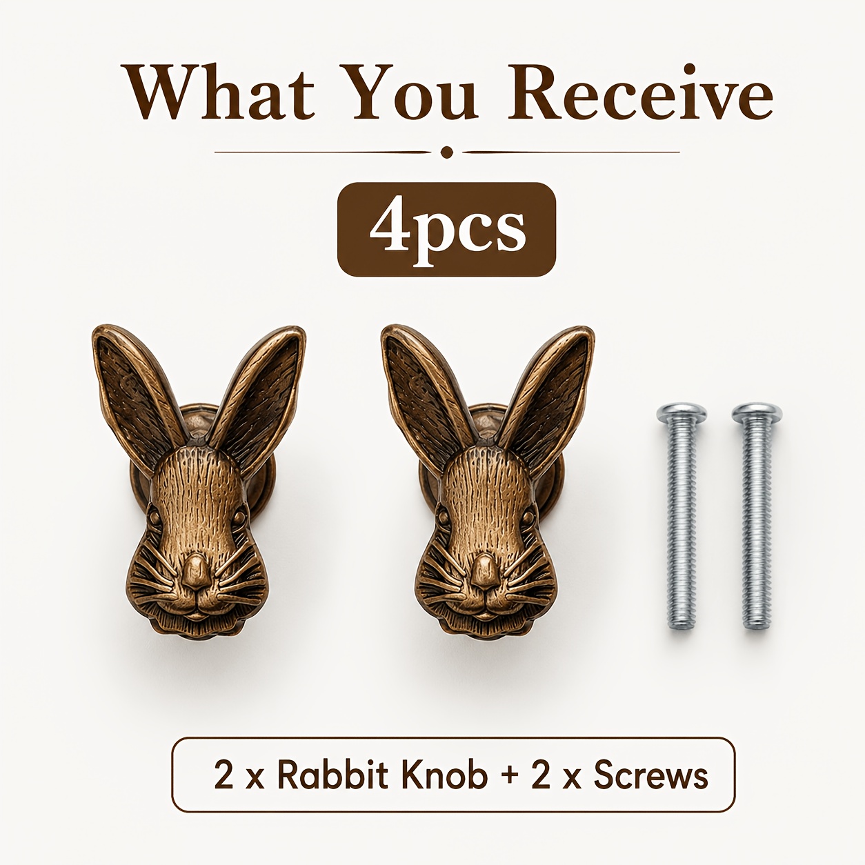 TEMU 4pcs Rabbit Pull Handle (2 Screws + 2 Mounting Screws), Drawer Handle - Rabbit Head Cabinet Handle - Alloy Decorative Drawer Pull