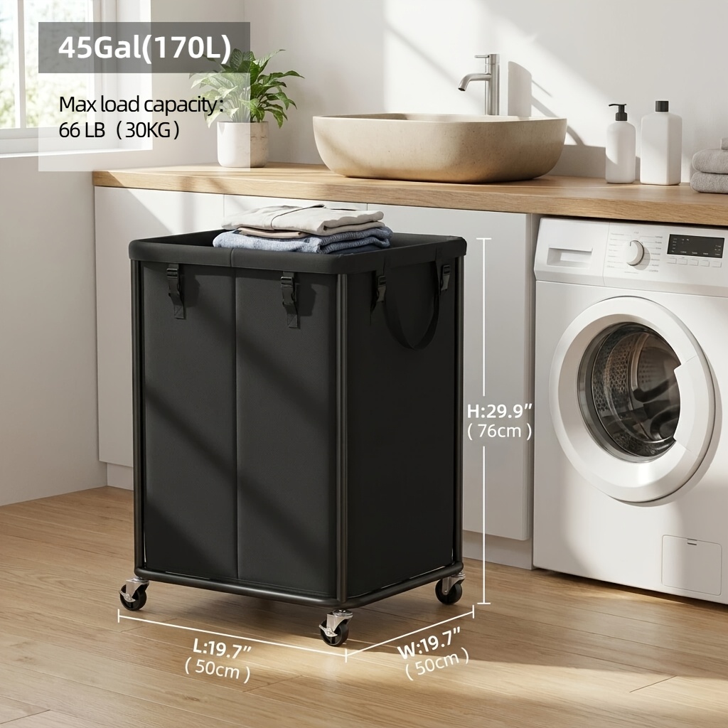TEMU 45 Gallon Laundry Basket With Wheels, Square Heavy Duty Rolling Hamper Cart, With Removable Bag And 2 Locking Wheels, Laundry Baskets