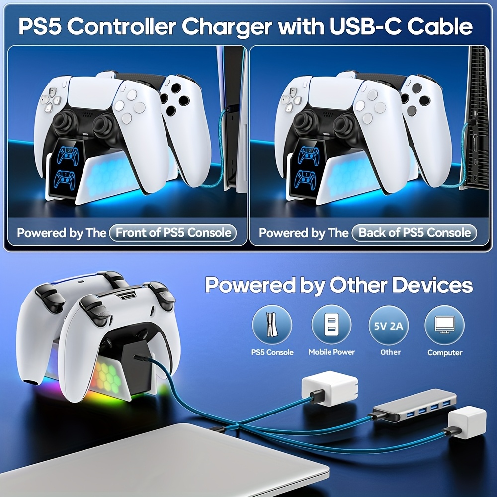 for ps5 controller charging dock wireless playstation 5 handheld   base compatible with elite controllers quantum rgb light adjustable details 5