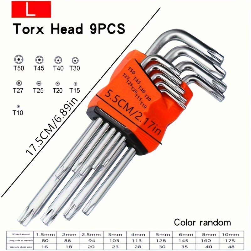 TEMU 9pcs L-shaped Screwdriver And Hex Key Set, Including Hex Hexagon Socket, Hex , Ball Head, Torx, And Star Bit Hex Key Set, Hand Tools, Random