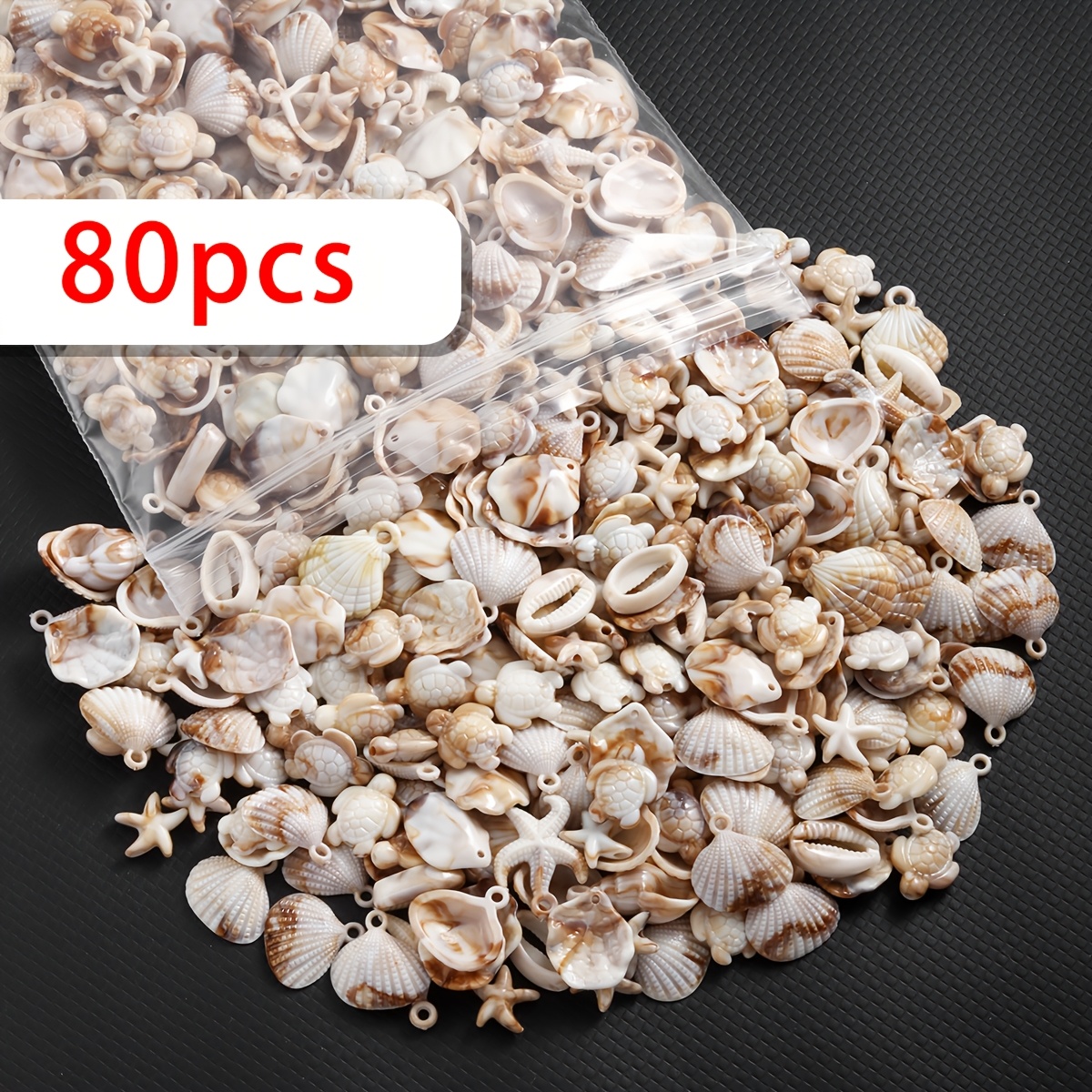 Image of 40/80/120pcs Assorted Styles Mixed Sea Turtle, Starfish, And Seashell Acrylic Charms, Suitable For Necklace, Bracelet, Earring Jewelry Making, Diy Key Rings, And Keychain Accessories