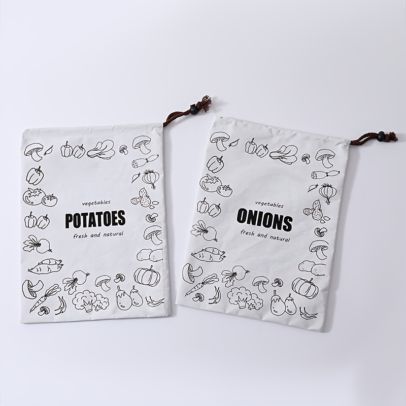 E-shop 2 Stück Wiederverwendbare Zwiebel- & Kartoffel-Aufbewahrungsbeutel - Atmungsaktive Polyester-Gemüsetaschen mit Sicherem Kordelverschluss,
