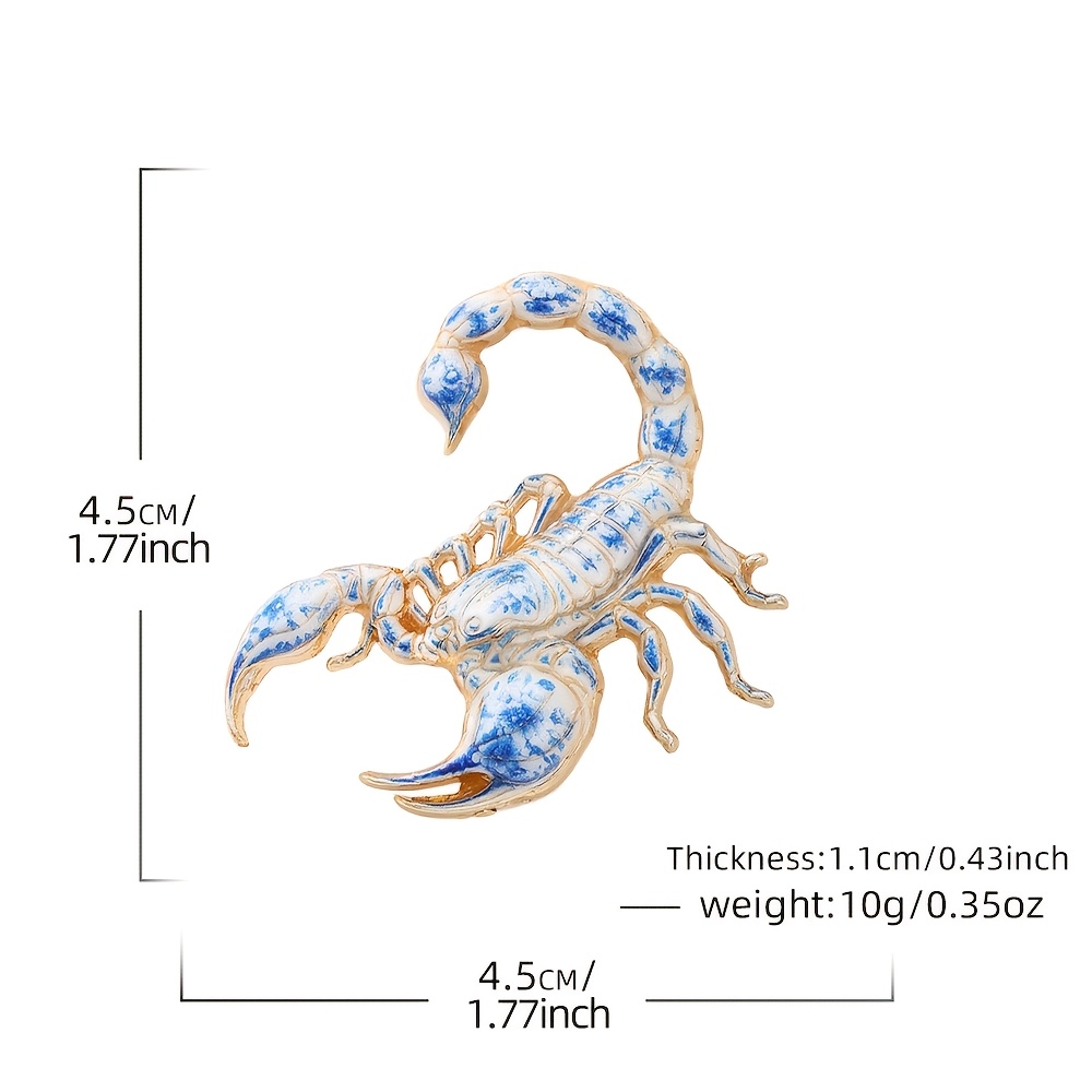 TEMU 1 pièce Broche Épingle Scorpion SOLEVDO - Badge de Gothique en Porcelaine Chinoise Bleu et Blanc à Dégradé avec Épingle Scorpion Noir/Rouge,