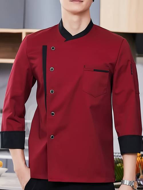chef attire with long sleeves made from sturdy polyester fabric this unisex in colors is machine washable and is perfect for eateries cafes bakeries and cooking schools