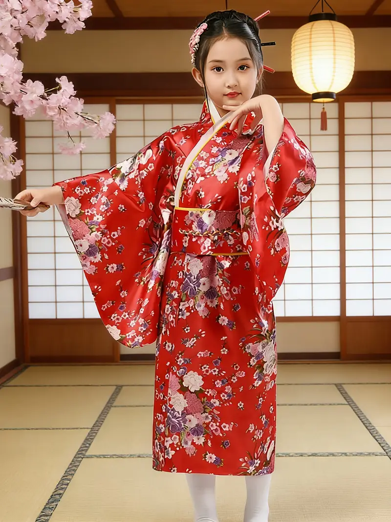 formal kimono dress Red satin high neck This kimono robe with traditional Japanese style will provide you a soft and comfortable experience Alie Street Beth Kimono Dress