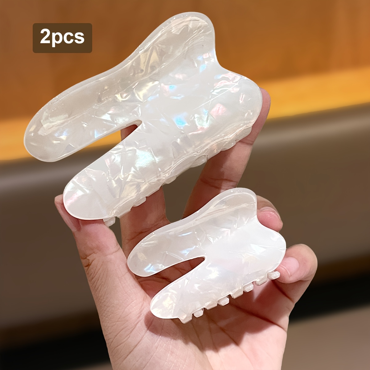 TEMU 2pcs, Milky Iridescent Shell Acetate Tooth Hair Claw Clips, Daily Dating Hair Styling