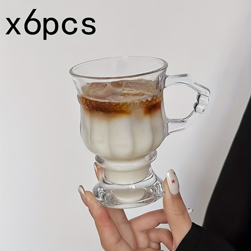TEMU 6pcs Vintage Irish Coffee Cup, Irish Coffee Cup With Handle, Footrest Base, Heat-resistant, Heavy-duty Cup Suitable For Coffee, Latte,