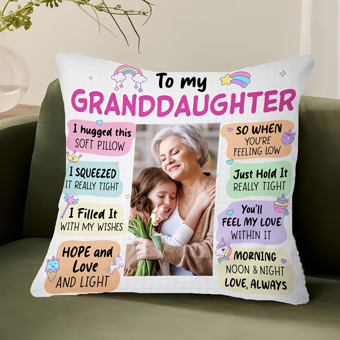 

Personalized 18x18 Inch Plush Pillow - Custom Photo Design, Soft & Cozy, Perfect Gift For Granddaughter, Hand Wash Only