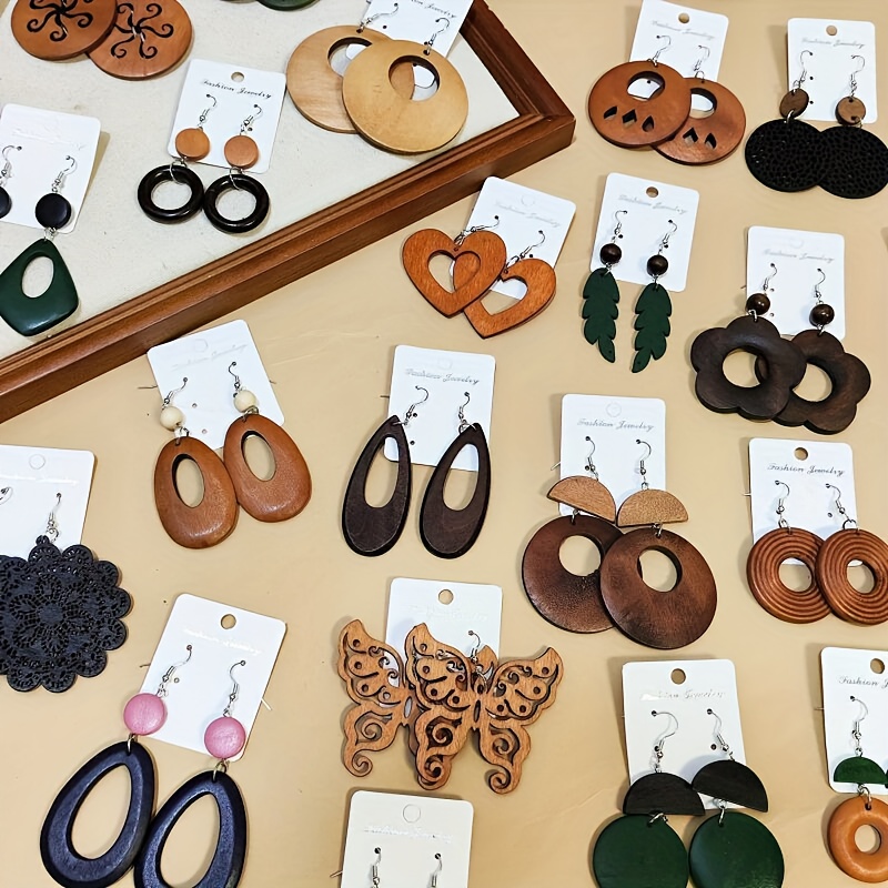 9 Pairs Elegant Bohemian Ethnic Style Wooden Earrings Set