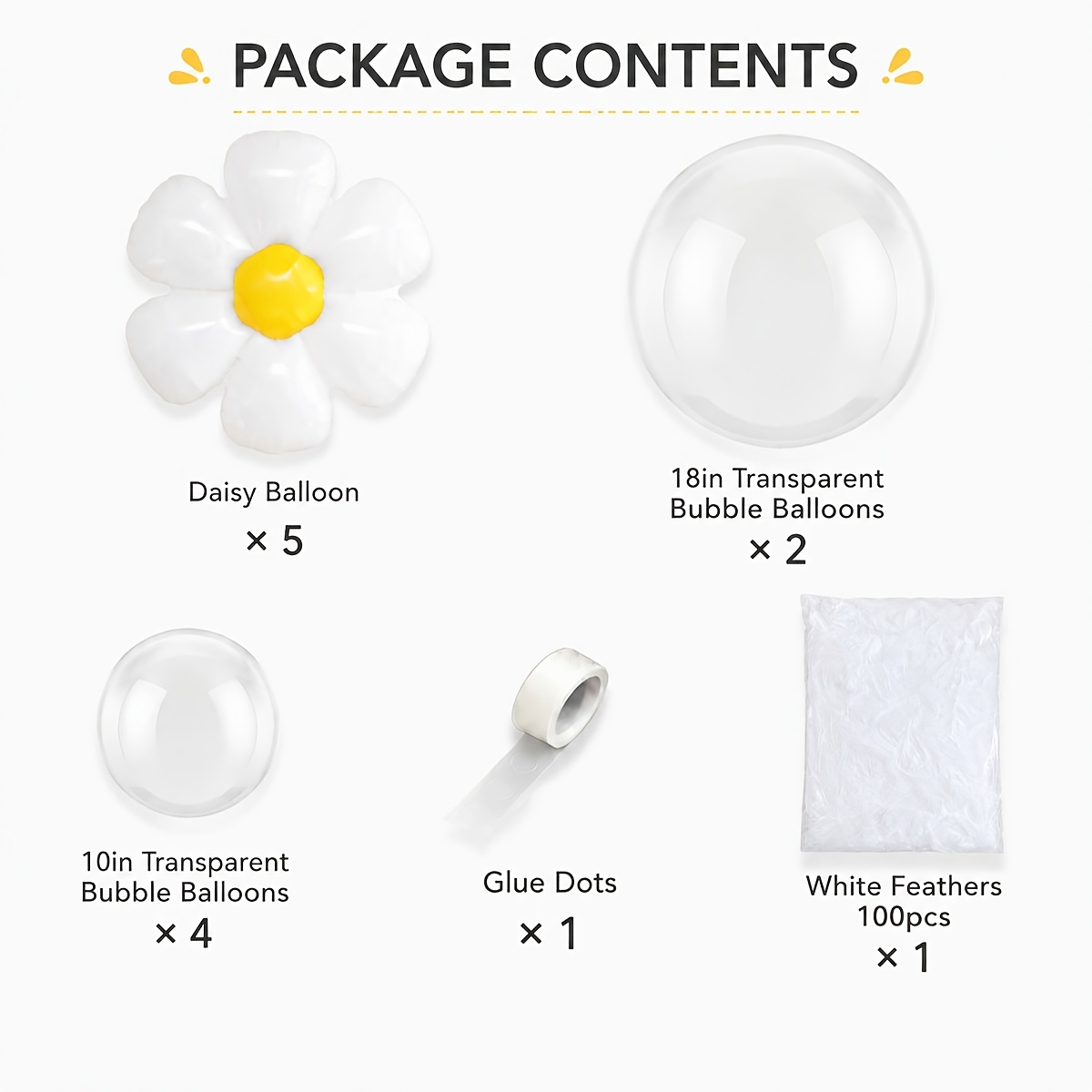 TEMU 11pcs Daisy Balloon Decoration Set, Includes 5 Daisy Balloons, 2 18-inch And -inch Clear Foil Balloons, With 100 And Adhesive Dots, Suitable For