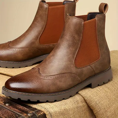 남성용 트렌디한 단색 슬립온 부츠, 남성용 야외 활동용 편안한 미끄럼 방지 캐주얼 신발