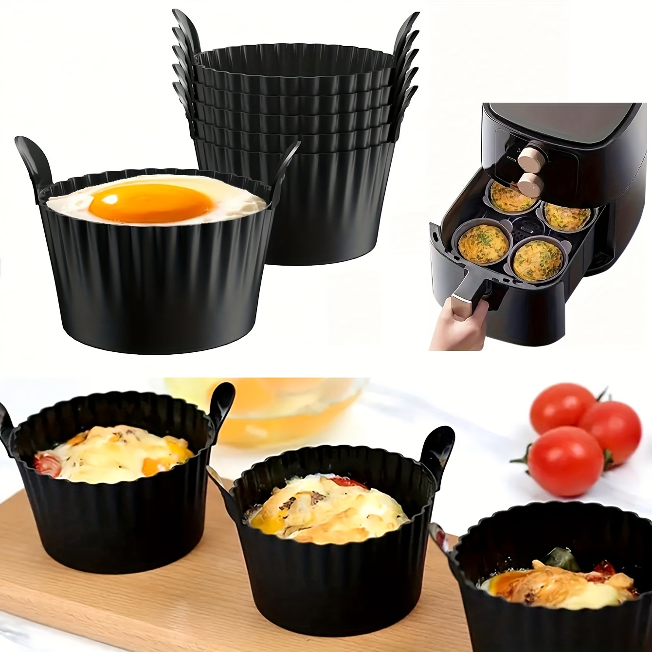 

3pcs Silicone Air Fryer Liners - Reusable Cups For And Cakes, Kitchen Accessory For Cooking