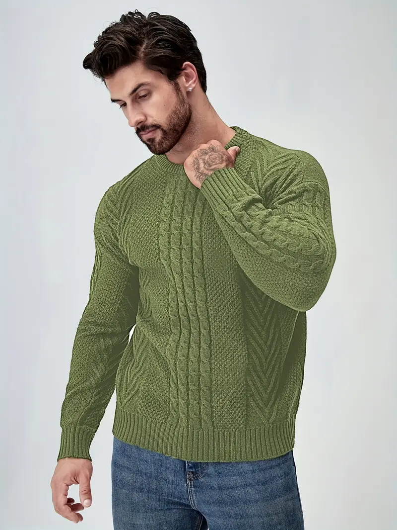 mens winter warm knit sweater soft round neck long sleeve casual pullover solid color beige navy machine washable thick sweater jacket for cold weather office casual attire Product details 13