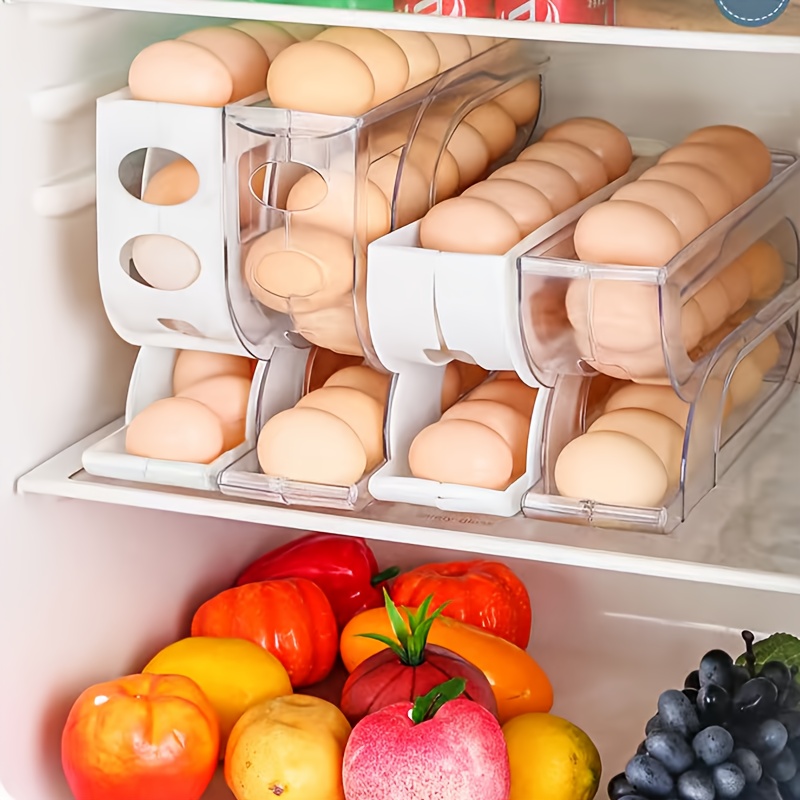 3-Tier Egg Storage Rack for Refrigerator & Kitchen Countertop - Sliding & Rolling Dispenser with Automatic Egg Pickup, Food-Safe Plastic, Space-Saving Design for Freshness Preservation, Egg Organizer for Refrigerator, Compact Layout, Durable Plastic, Meal Preppers, Modern Kitchenware, Hygienic Material, Home Cooks