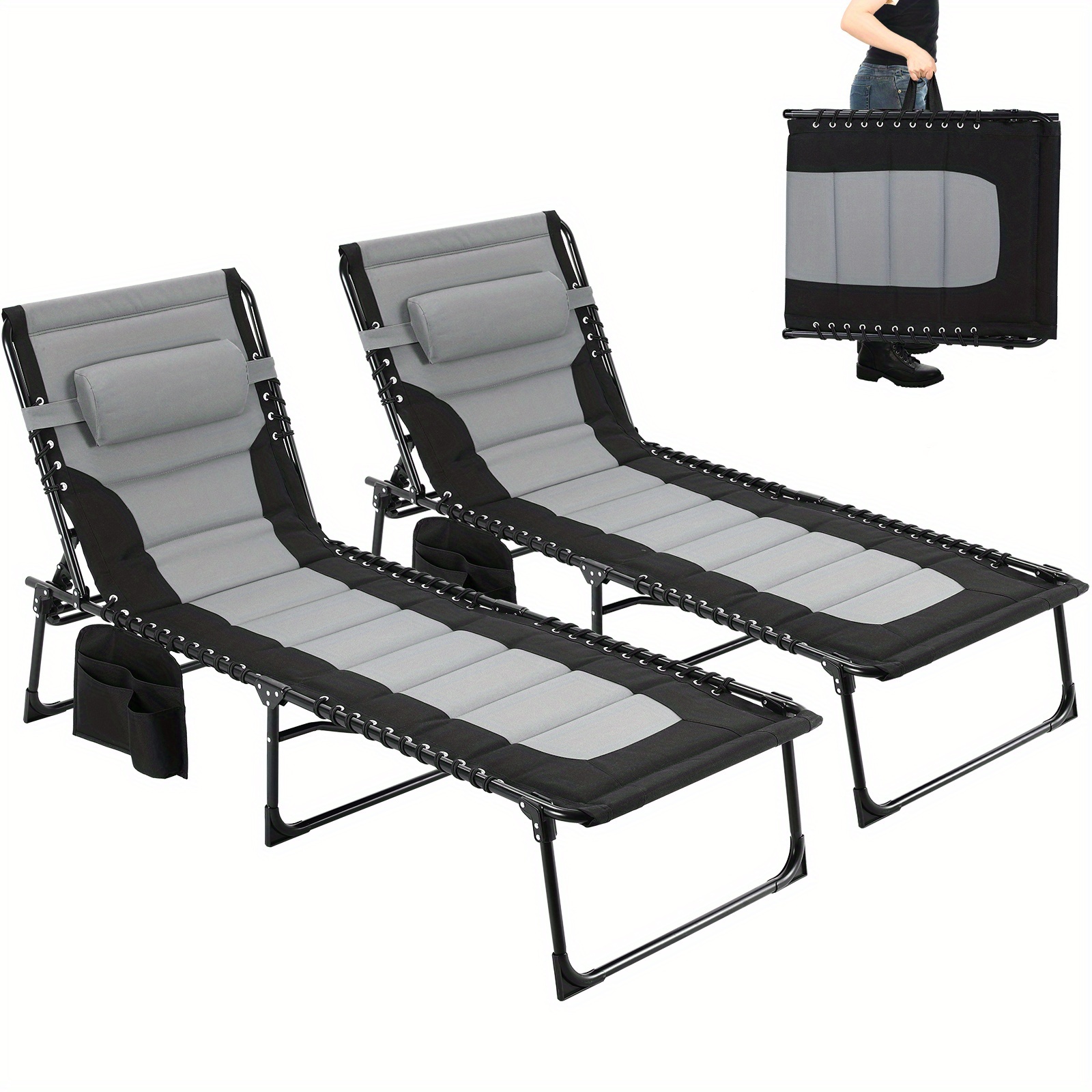 TEMU A Portable Camping Cot, Outdoor Recliner, Visitor Bed Featuring Side Compartments And A Head Support, Reclining Chair With A 5-position