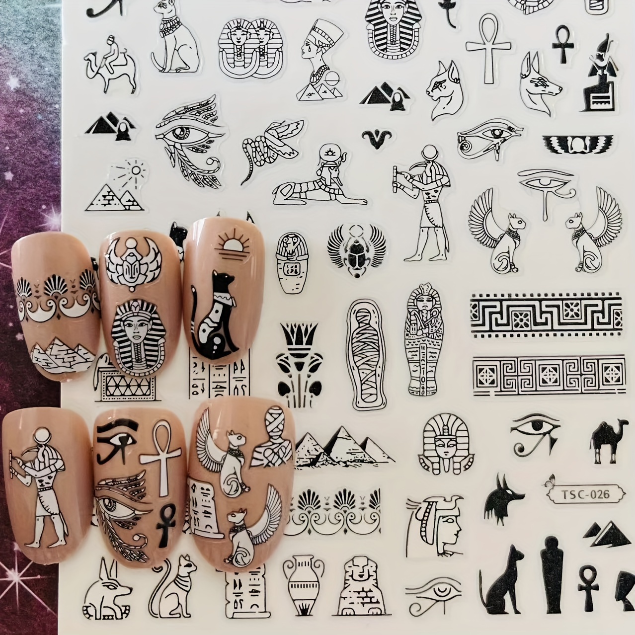 Nail Stickers Featuring Retro Elements Of Pyramid Pharaohs