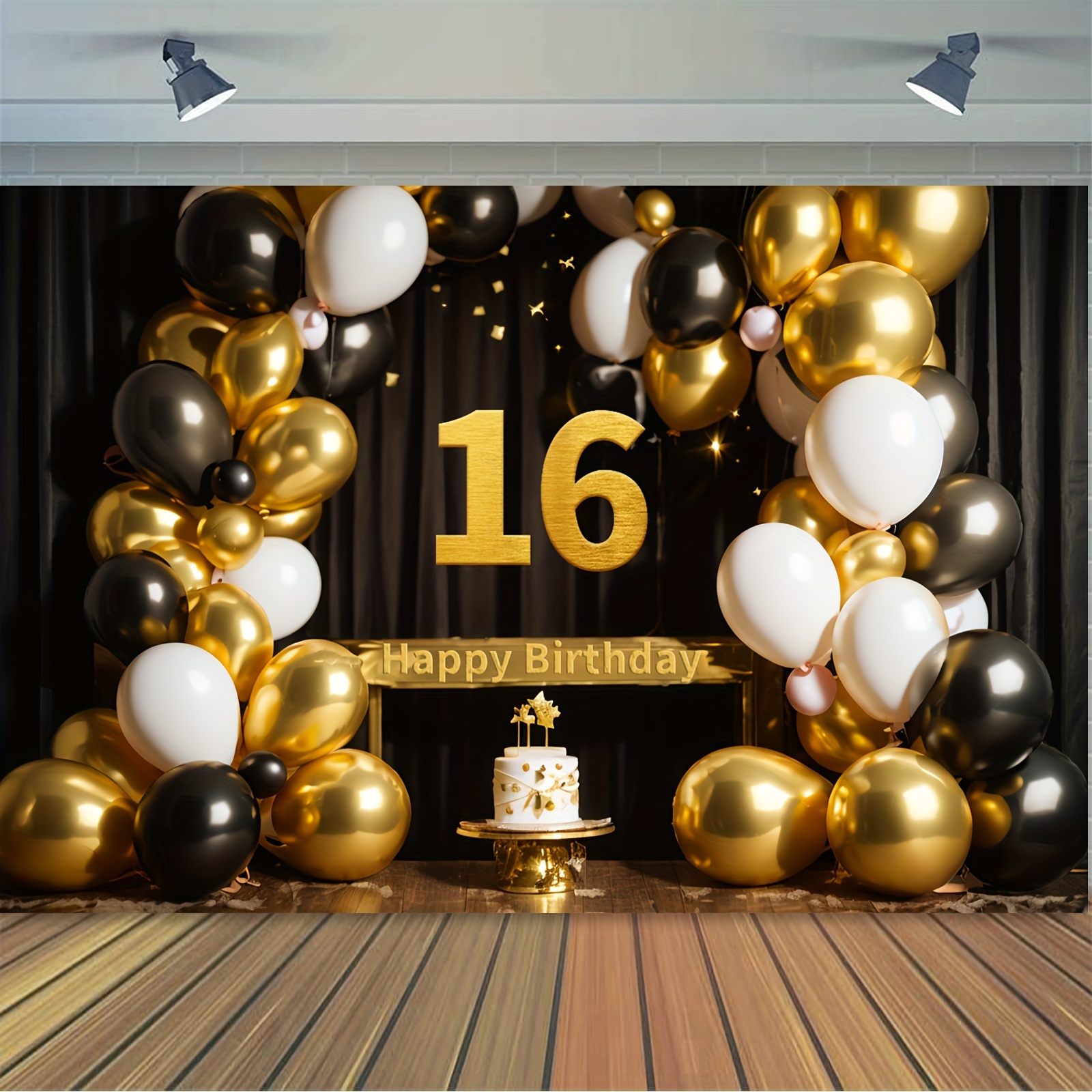 

1pc, 5*3ft Happy 16th Birthday Backdrop Banner Happy 16th Birthday Background Decorations Anniversary Photography Party Supplies