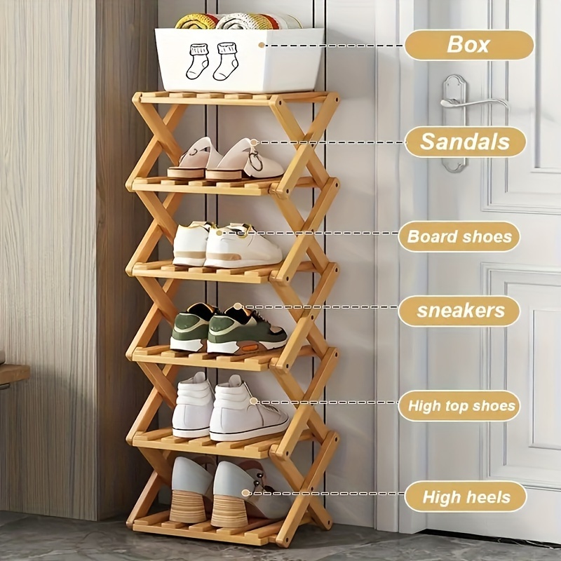 a bamboo installation free foldable shoe rack made of bamboo with   layers   selectable     colors is an     for the small space at the family entrance door details 5