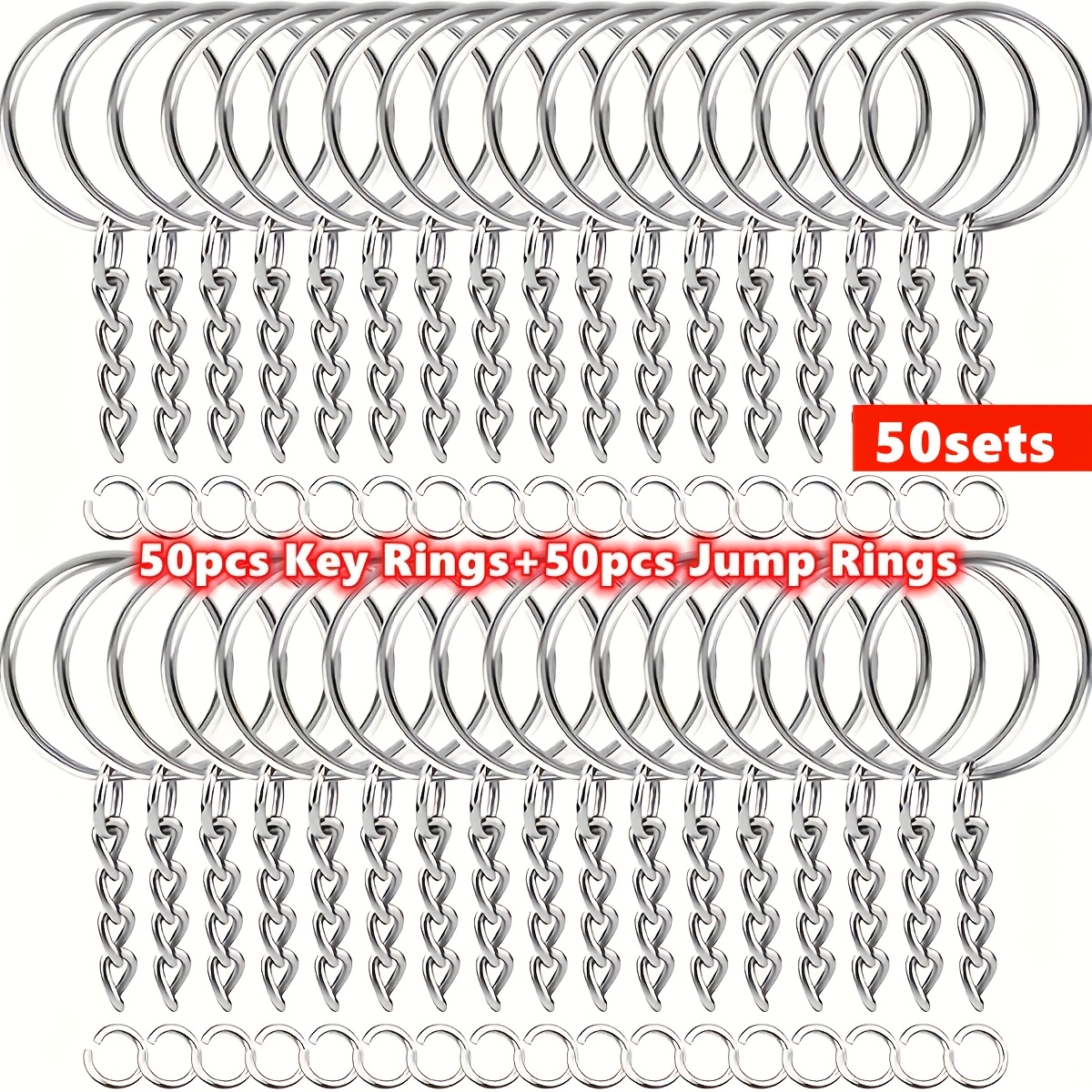 TEMU 50sets (50pcs Key Rings And 50pcs Jump Rings) Keychain Production Supplies Kit - 50pcs Iron Key Rings With Blank Chains And 50pcs Jump Rings -