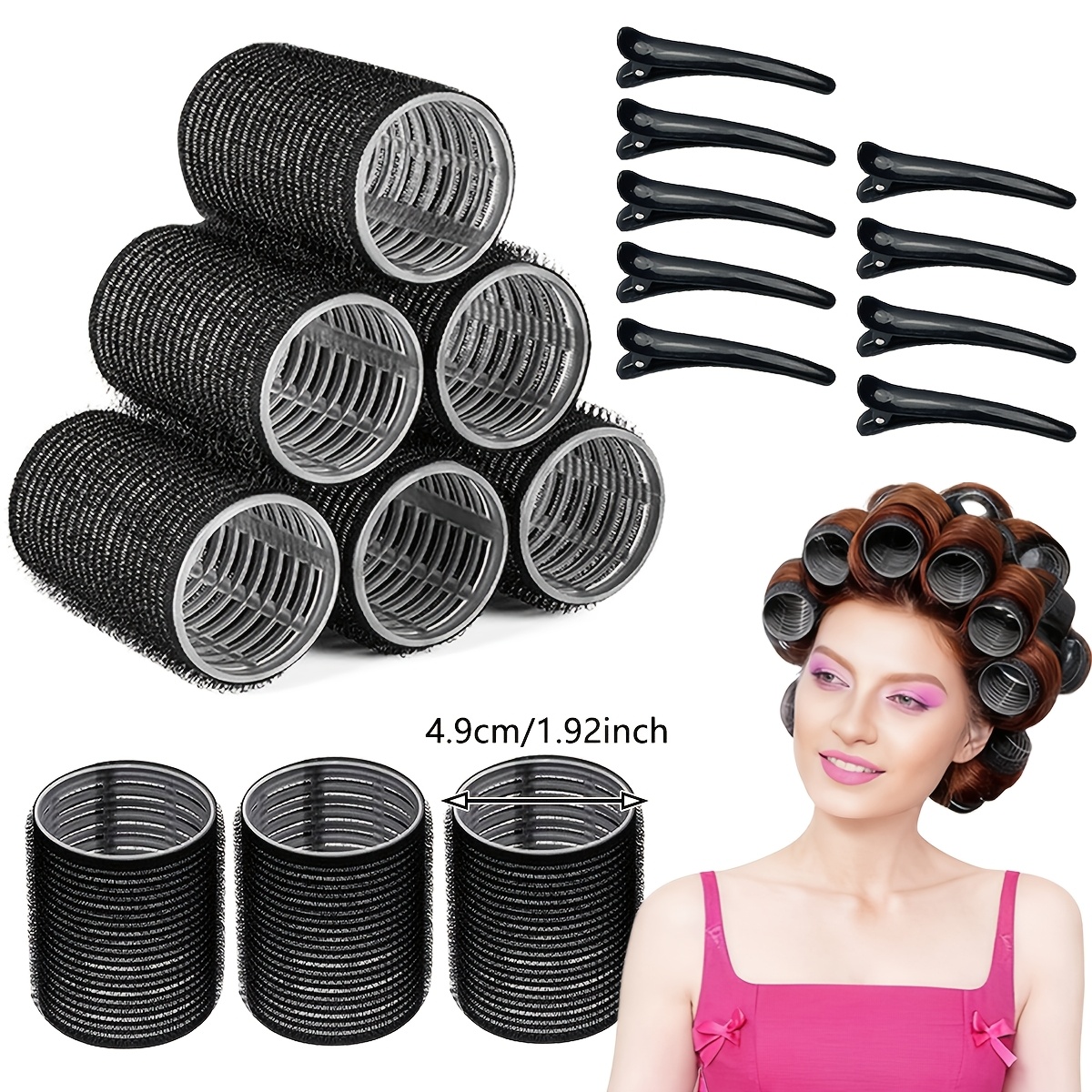 E-shop 18-teiliges Damen-Lockenstab-Set, Manueller Lockenstab (1,9 Zoll) mit Klammer, DIY-Frisuren, Haarstyling-Werkzeug für Zuhause,