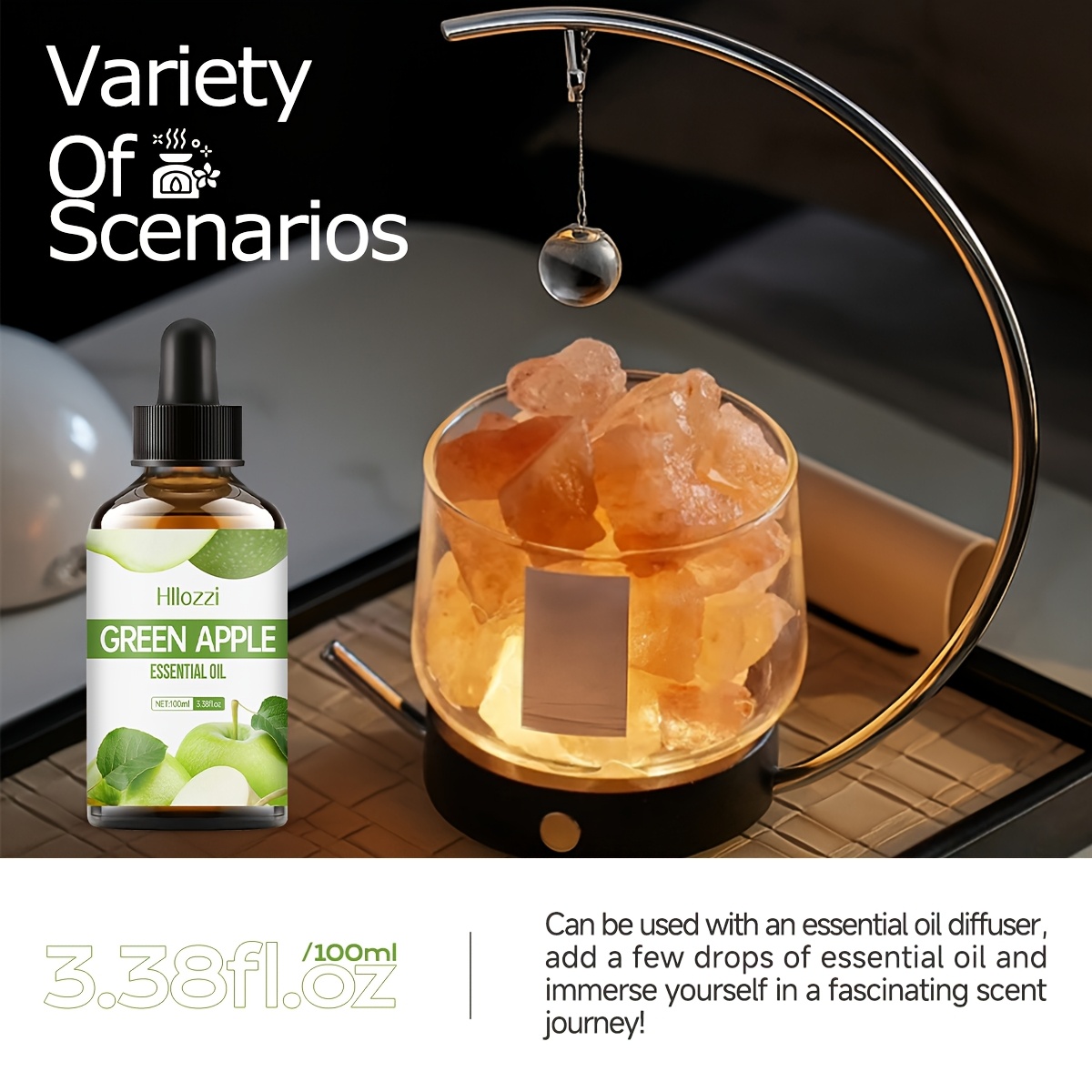 Green Apple Essential Oil (30ml/0.01fl.oz, 60ml/2.03fl.oz, 100ml/3.38fl.oz) – Available in Three Sizes, This Oil Delivers a Refreshing Apple Scent. Ideal for Use in Diffusers, Its Long-lasting Fragrance Makes It a Choice for Home and Travel