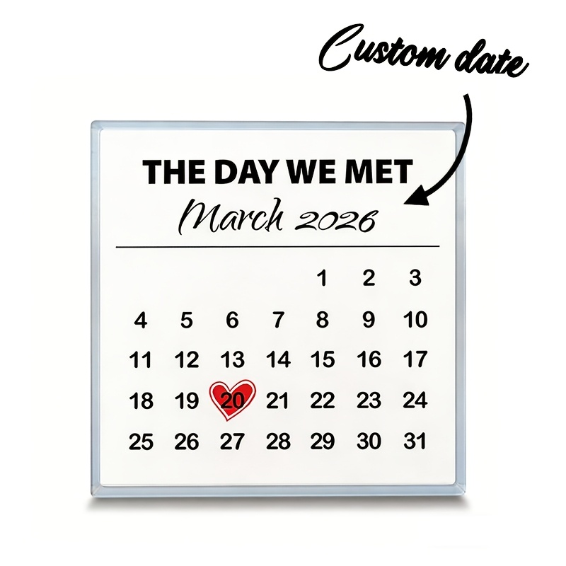 TEMU 2d Flat, Personalized Acrylic Anniversary Calendar Plaque - Featuring Red Hearts And Rose Accents, Custom Date Engraving, Perfect For Couples,