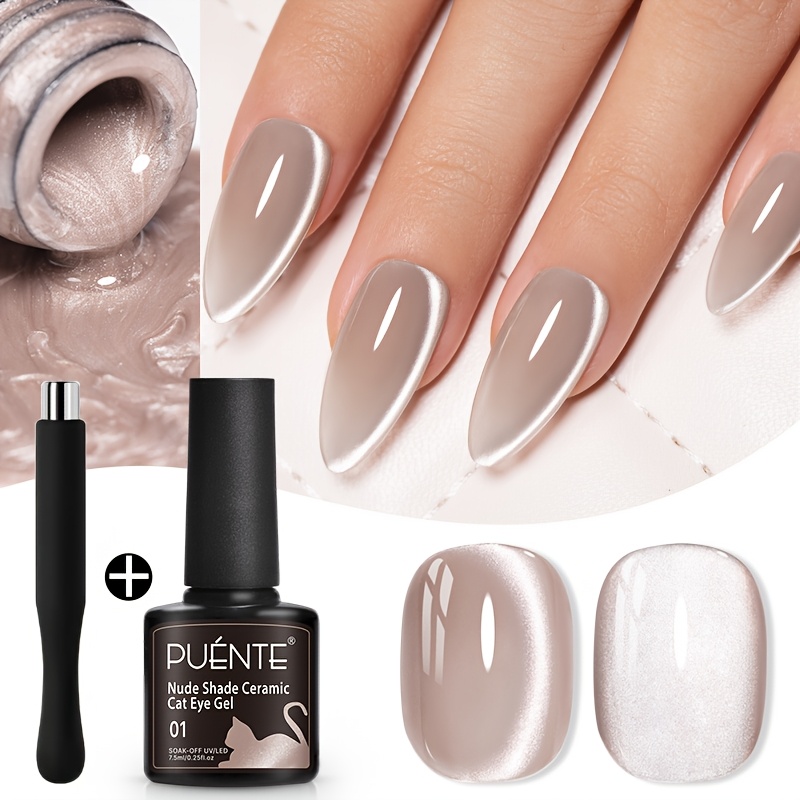 Image of 7.5ml Nude Color Ceramic Cat Eye Gel Nail Polish With Magnet, Delicate For , High , Long-lasting Shine End, Hypoallergenic, Alcohol-free, Perfect For Home Manicure & Salon Use, Gift For Women