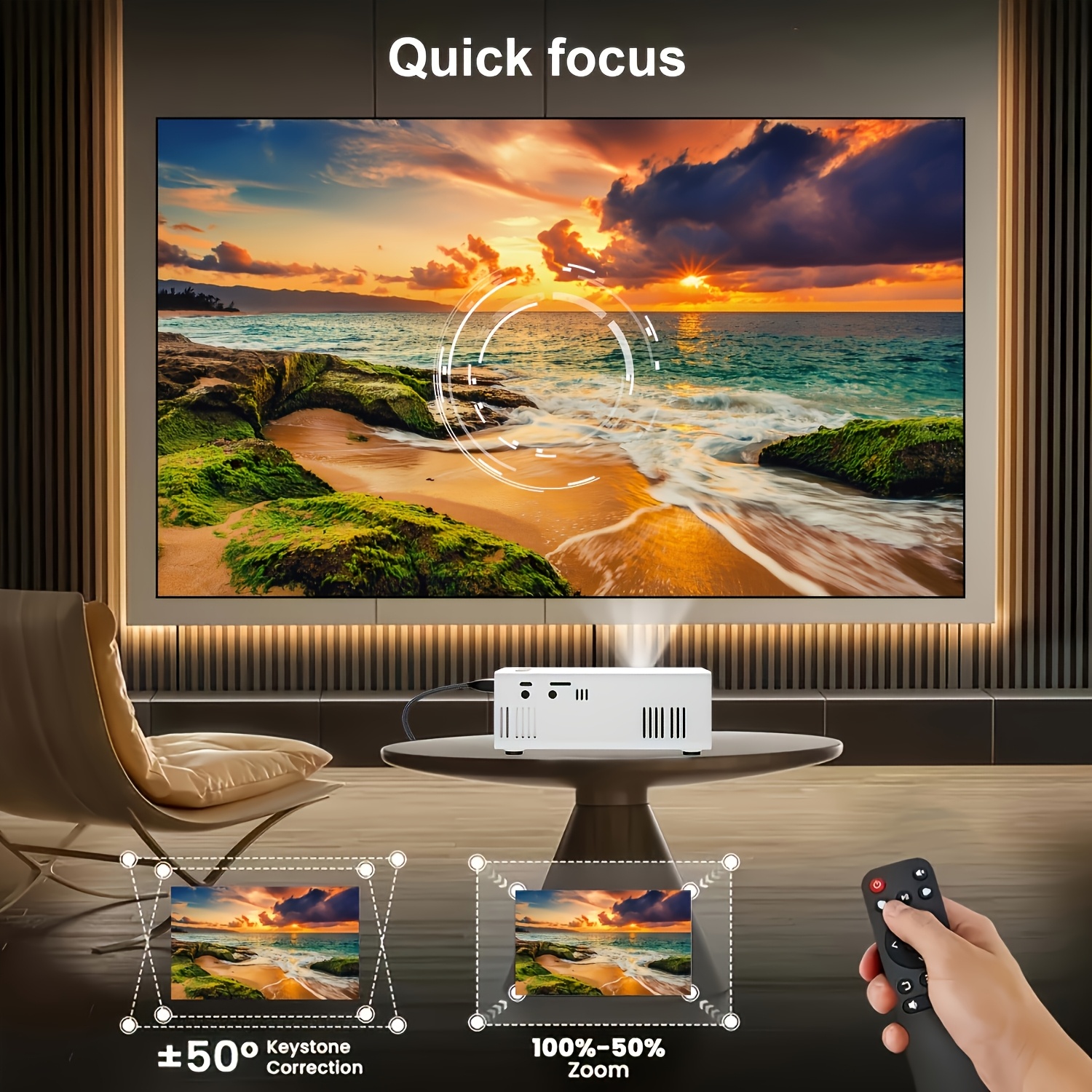 Мини преносим проектор, LED микро проектор, резолюция 240P, поддържа 1080P, компактен дизайн, бял - за домашно кино, филми на открито, игри - захранване чрез USB, проекция на стена, проектор за игри