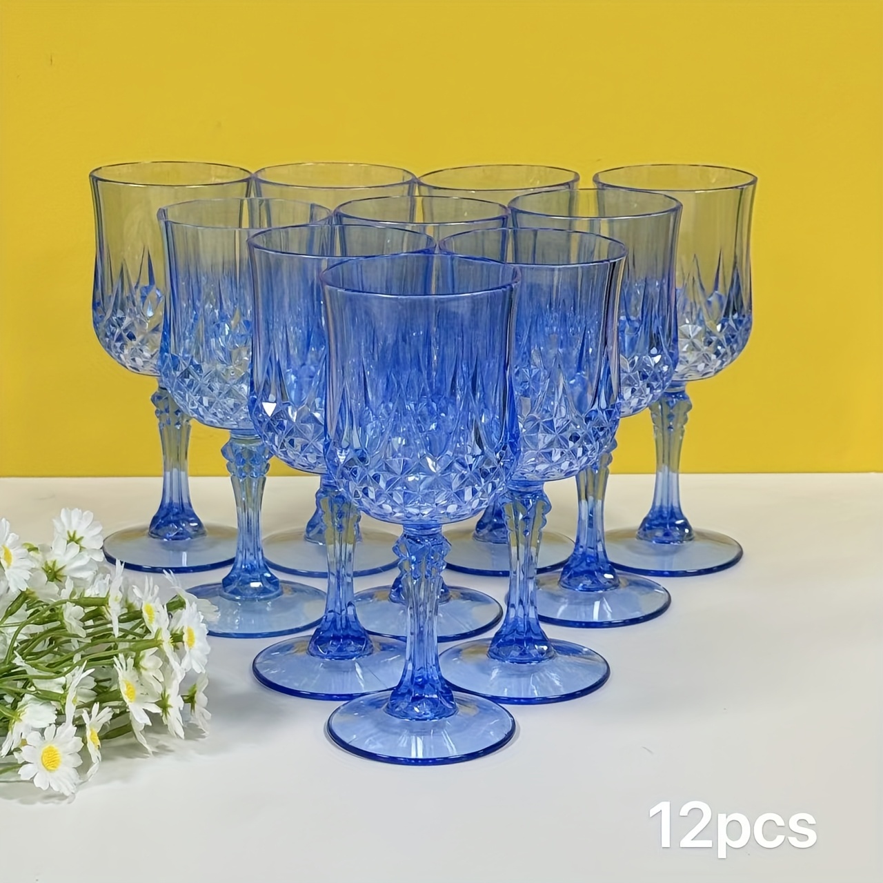 Image of 4/6/8/12/pcs, Blue Vintage Glasses, Diamond Grape Goblet Glasses, Fruit Glasses, Beverage Glasses, Suitable For Birthday Parties, Valentine's Day, Weddings, Dinners, Household Daily Necessities, Etc